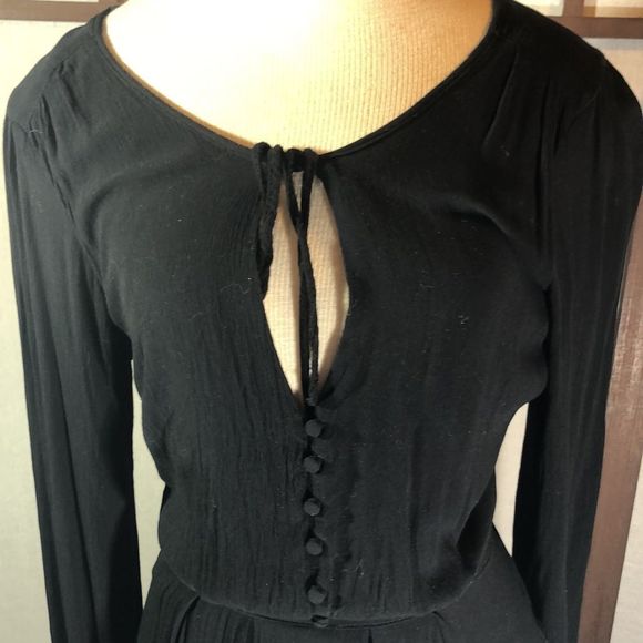 Free People Black Flowing Wednesday Addams Dress Deep V Neck Hocus Pocus Sz 2 - Picture 3 of 16